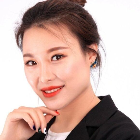 Blue Enamel Glaze Mismatch Crystal Bee Asymmetrical Gold Statement Drop Earrings - Picture 2 of 13